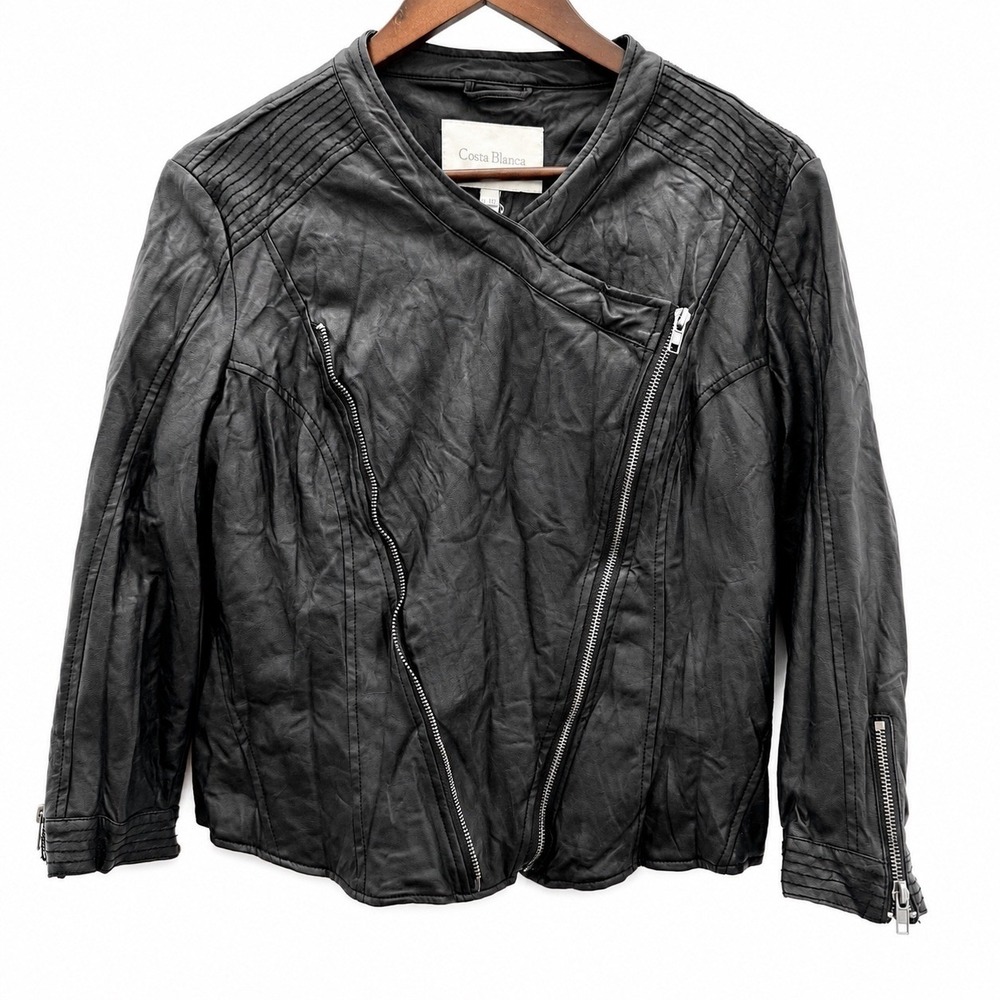 Costa Blanca Vegan Leather Black Jacket Wrinkled Look Size‎ Large